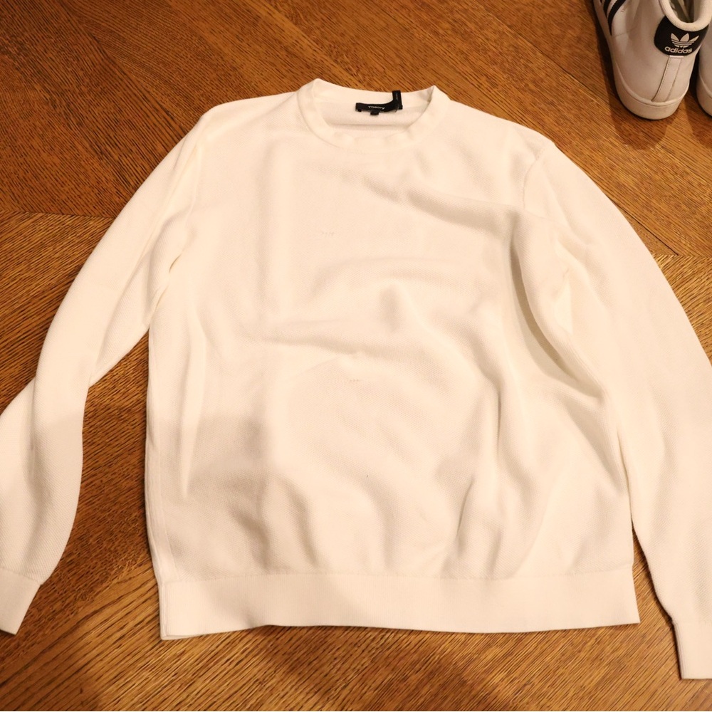 Theory White Crewneck Sweater Modern Knit